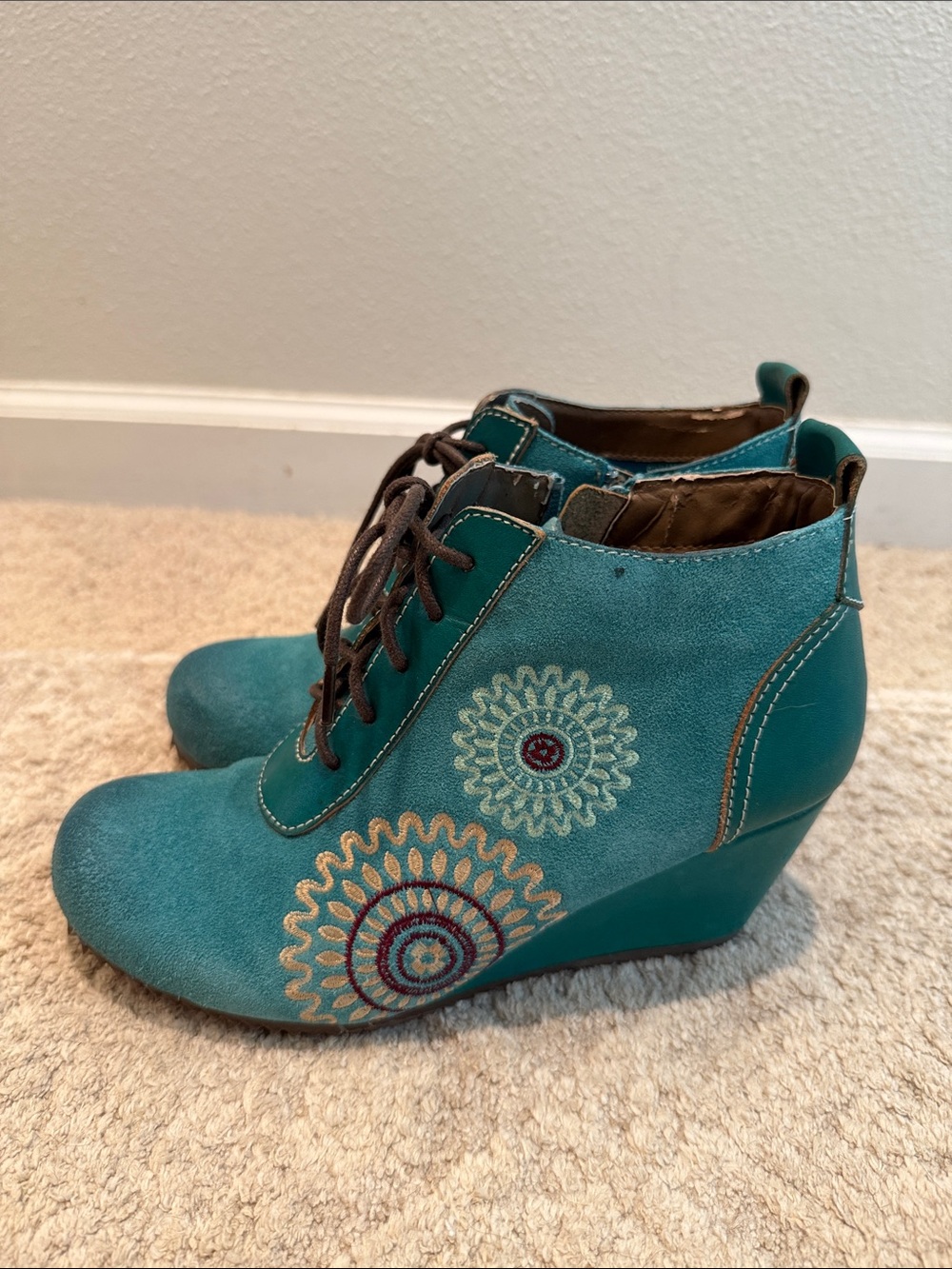 L’Artiste by Spring Step Size 36 US 5.5-6 Rare Westminster Wedge Booties teal - Picture 5 of 17